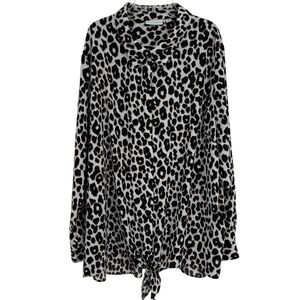 Susan Graver Top Woman’s Size 24W Animal Print Long Sleeve Button Up Tie Blouse